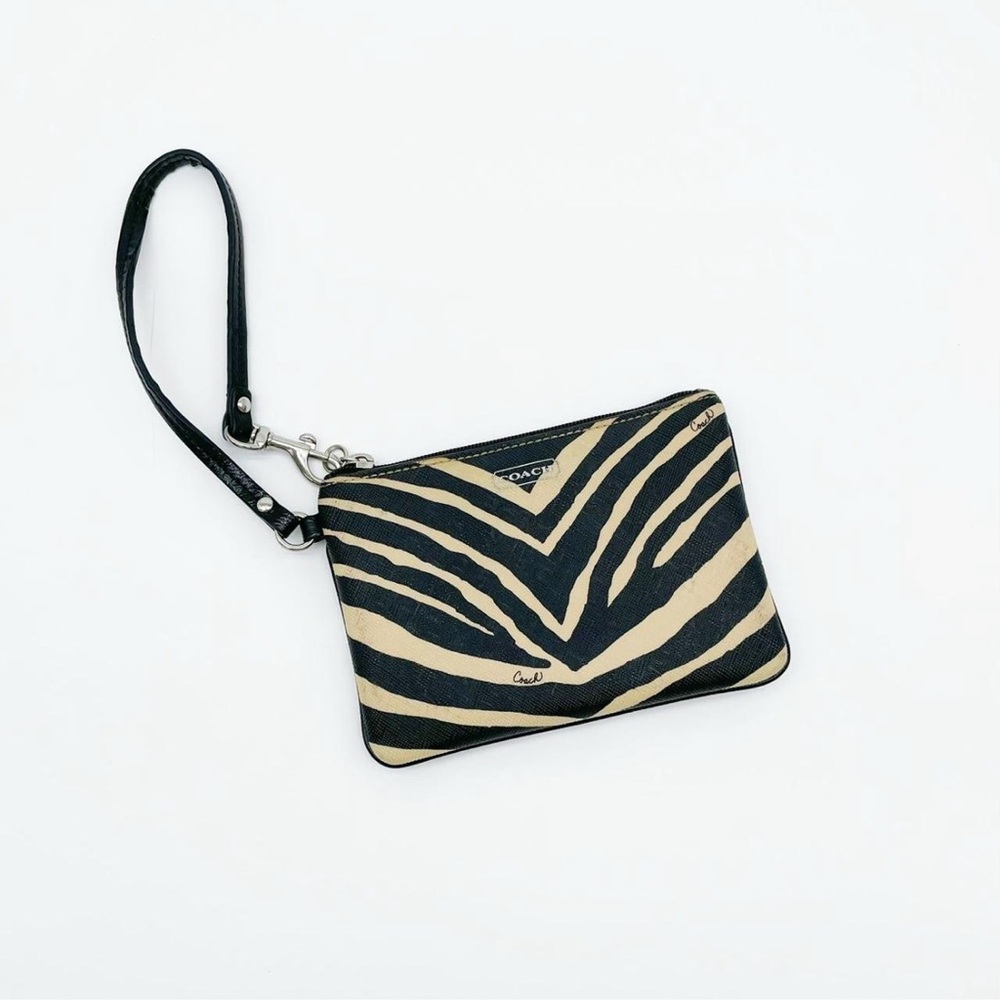 Coach Black and Cream Zebra Pattern Wristlet